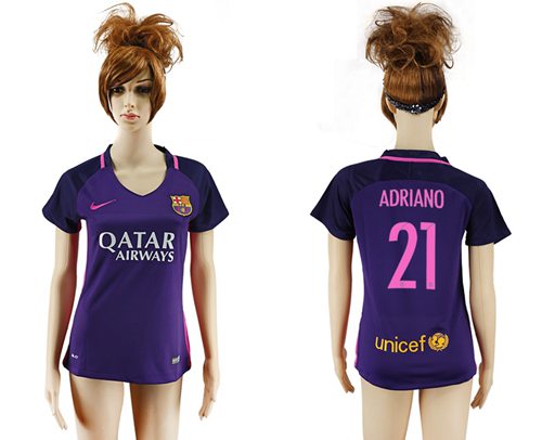 Women's Barcelona #21 Adriano Away Soccer Club Jersey
